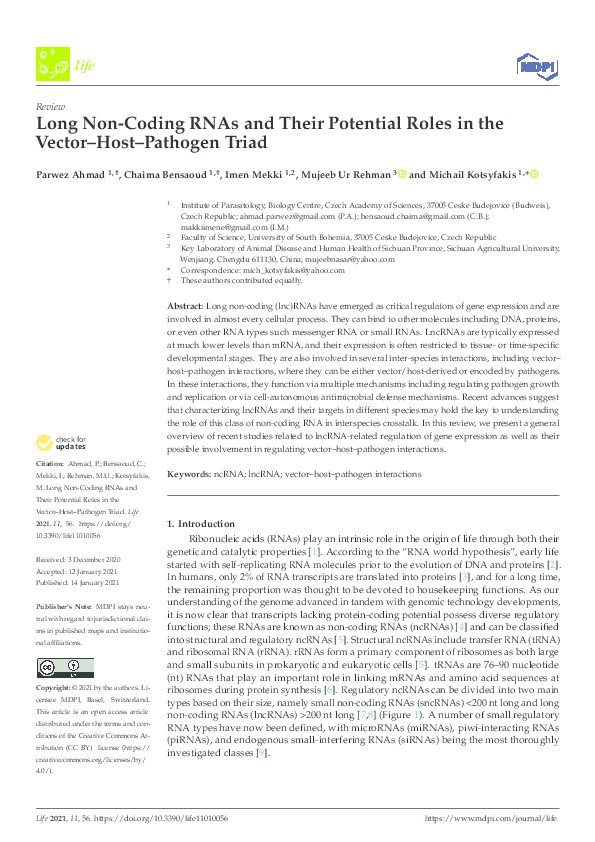 (PDF) Long Non-Coding RNAs and Their Potential Roles in the Vector–Host ...