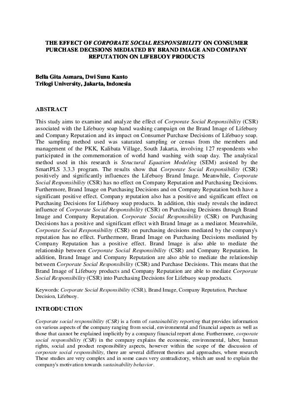 (PDF) THE EFFECT OF CORPORATE SOCIAL RESPONSIBILITY ON CONSUMER ...
