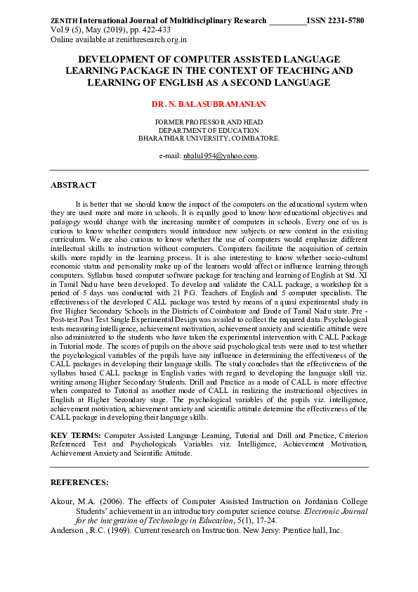 (PDF) DEVELOPMENT OF COMPUTER ASSISTED LANGUAGE LEARNING PACKAGE IN THE ...