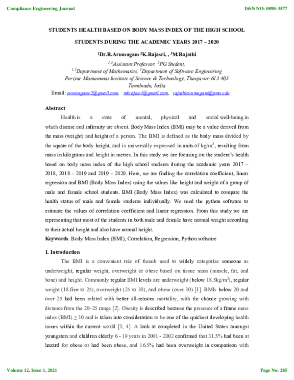 (PDF) STUDENTS HEALTH BASED ON BODY MASS INDEX OF THE HIGH SCHOOL ...