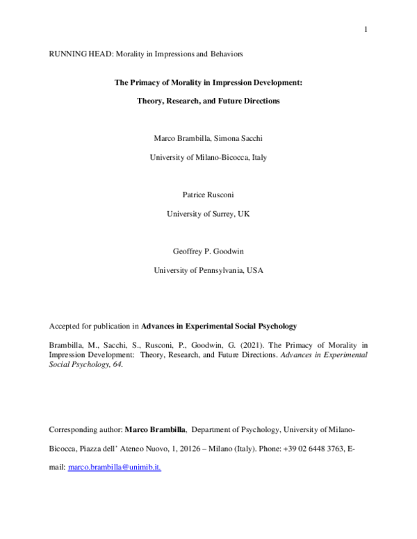 (PDF) The Primacy of Morality in Impression Development: Theory ...