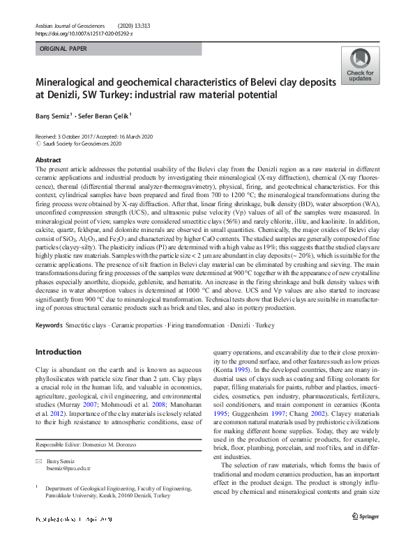 (PDF) Mineralogical and geochemical characteristics of Belevi clay
