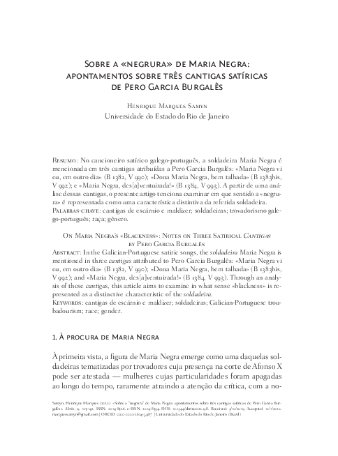(PDF) (Vol. 9, 2020, MISCELLANY 1)Sobre a «negrura» de Maria Negra