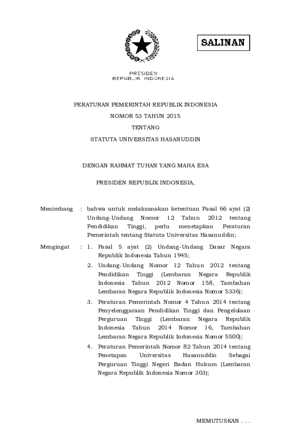 (PDF) PERATURAN PEMERINTAH REPUBLIK INDONESIA NOMOR 53 TAHUN 2015 ...