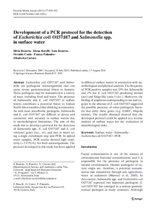 (PDF) Development of a PCR protocol for the detection of Escherichia ...