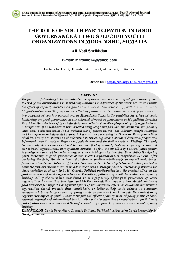 (PDF) THE ROLE OF YOUTH PARTICIPATION IN GOOD GOVERNANCE AT TWO ...