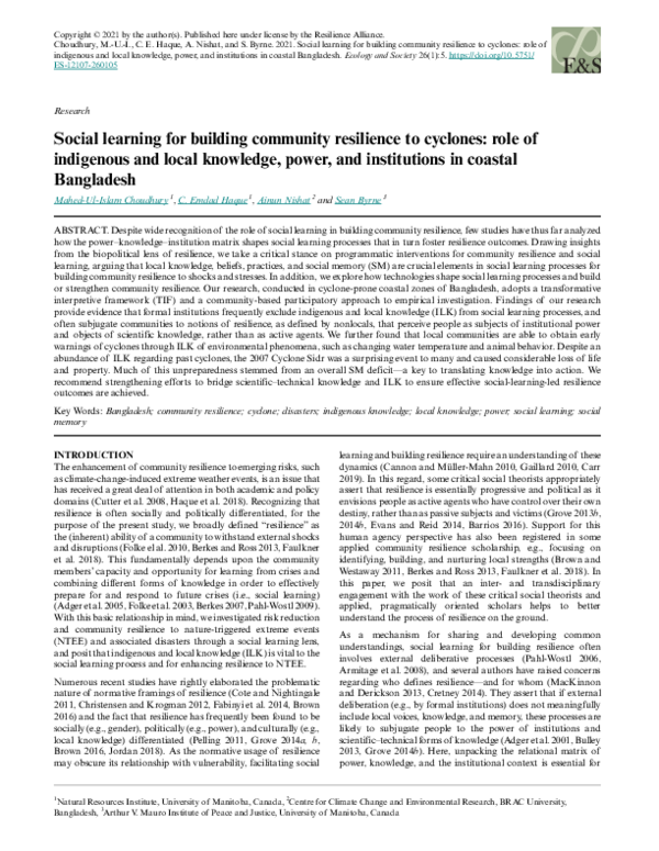 (PDF) Social learning for building community resilience to cyclones ...