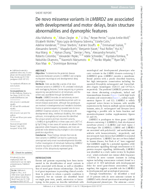 (PDF) De novo missense variants in LMBRD2 are associated with ...