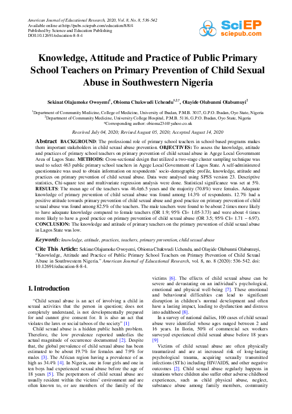 (PDF) Knowledge, Attitude and Practice of Public Primary School ...