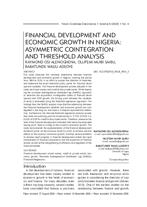 (PDF) Financial Development and Economic Growth in Nigeria: Asymmetric ...