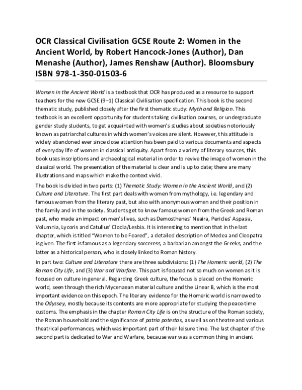 (PDF) OCR Classical Civilisation GCSE Route 2 Women in the Ancient World, by Daniela Tosheva (PDF) OCR Classical Civilisation GCSE Route 2 Women in the Ancient World, by Daniela Tosheva