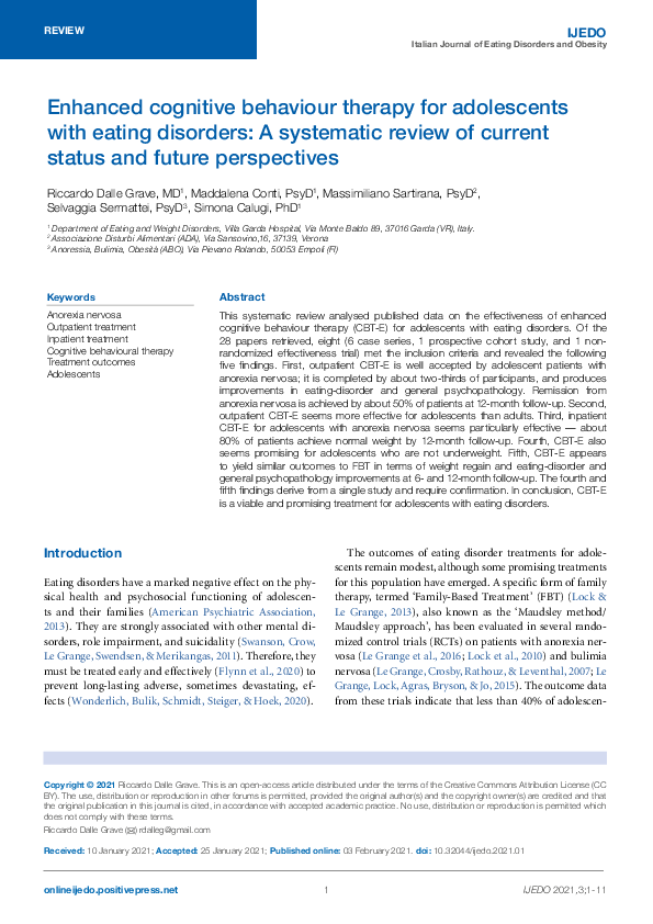 (PDF) Enhanced cognitive behaviour therapy for adolescents with eating ...