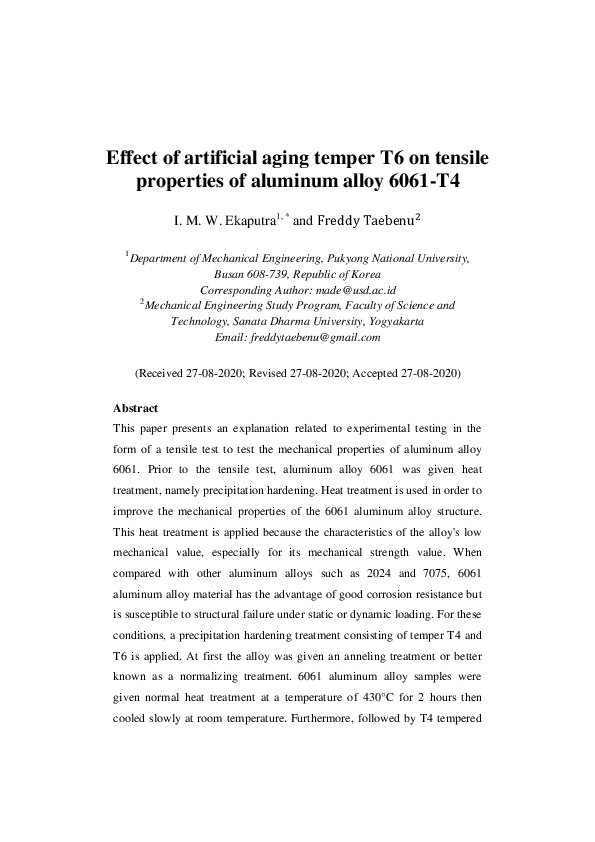 (PDF) Effect of artificial aging temper T6 on tensile properties of