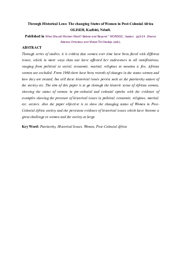 (PDF) Through Historical Lens: The changing Status of Women in Post ...
