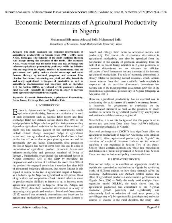 (PDF) Economic Determinants of Agricultural Productivity in Nigeria
