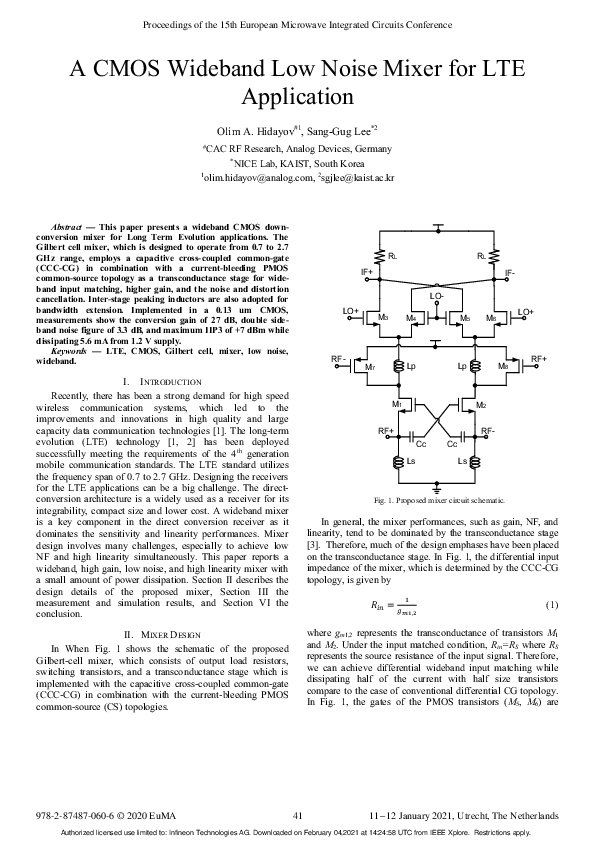 (PDF) A CMOS Wideband Low Noise Mixer for LTE Application Olim
