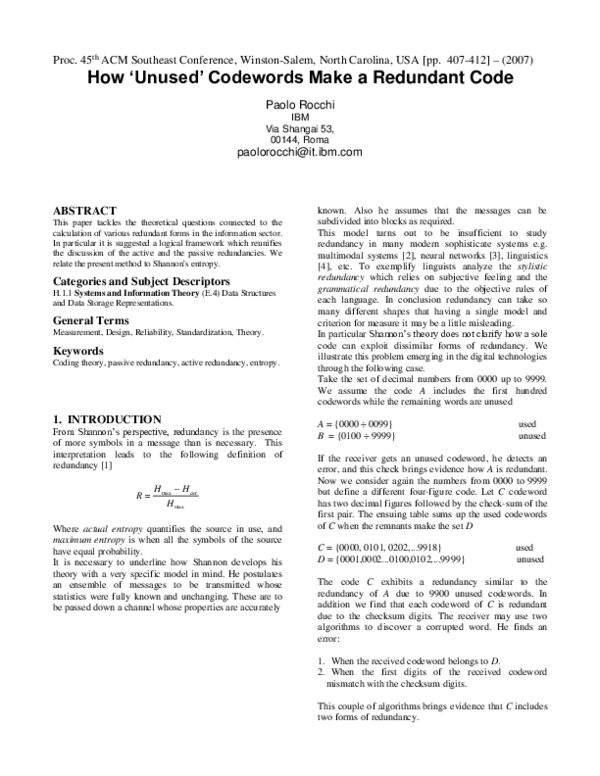 (PDF) How 'Unused' Codewords Make a Redundant Code