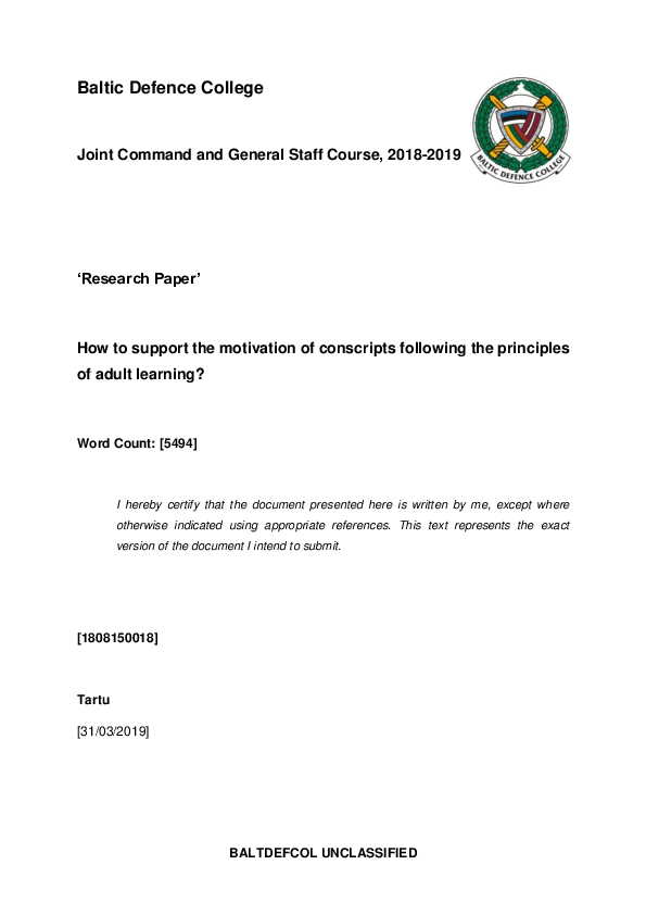 (PDF) How to support the motivation of conscripts following the ...