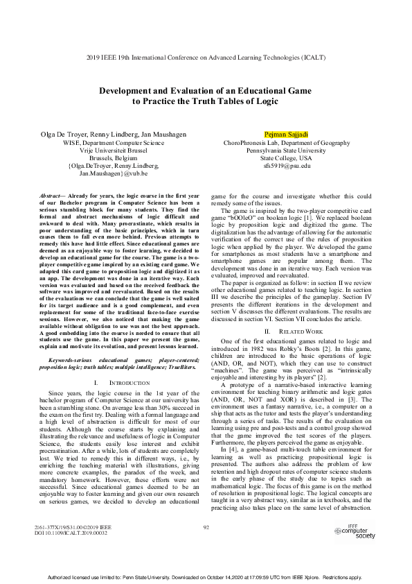 (PDF) Development and Evaluation of an Educational Game to Practice the ...