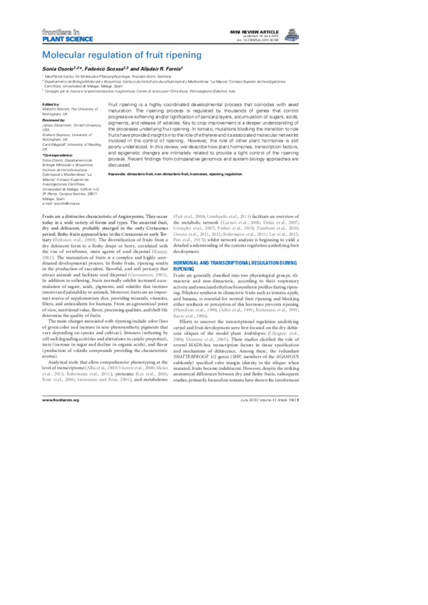 (PDF) Molecular regulation of fruit ripening