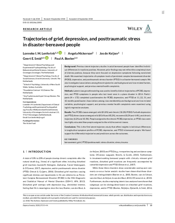 (PDF) Trajectories of grief, depression, and posttraumatic stress in ...