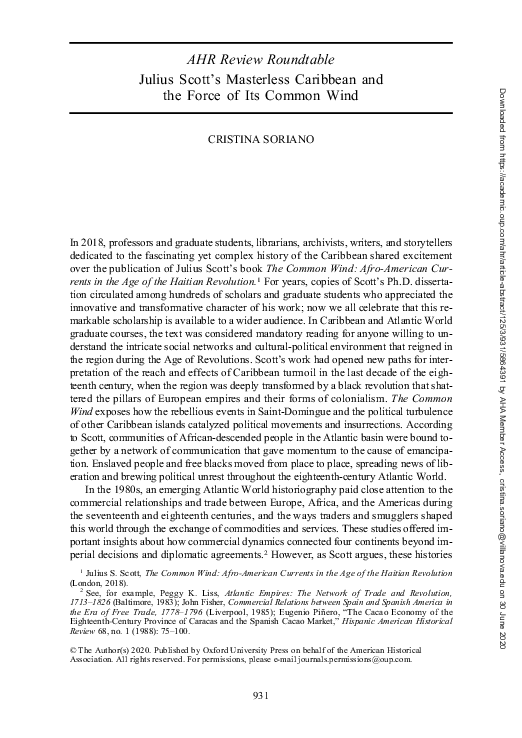 (PDF) “Julius Scott’s Masterless Caribbean and the Force of Its Common ...