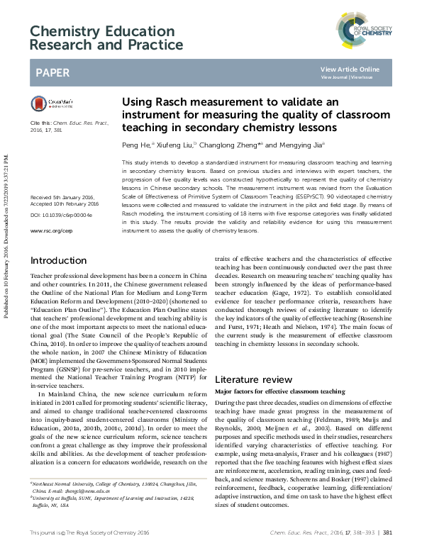 (PDF) Using Rasch measurement to validate an instrument for measuring ...
