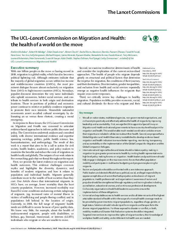 (PDF) The Lancet Commissions The UCL-Lancet Commission on Migration and ...