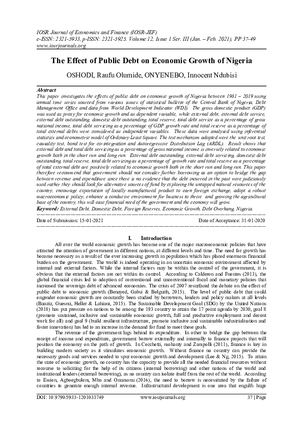 (DOC) The Effect of Public Debt on Economic Growth of Nigeria
