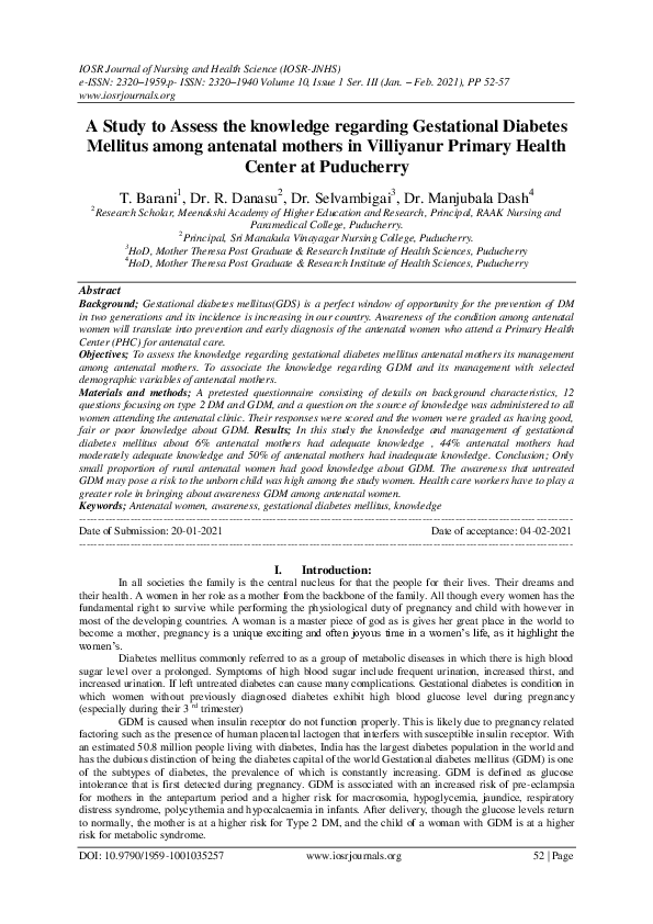 (PDF) A Study to Assess the knowledge regarding Gestational Diabetes ...