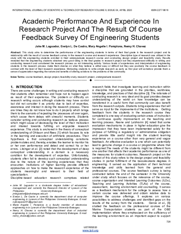 (PDF) Academic Performance And Experience In Research Project And The ...