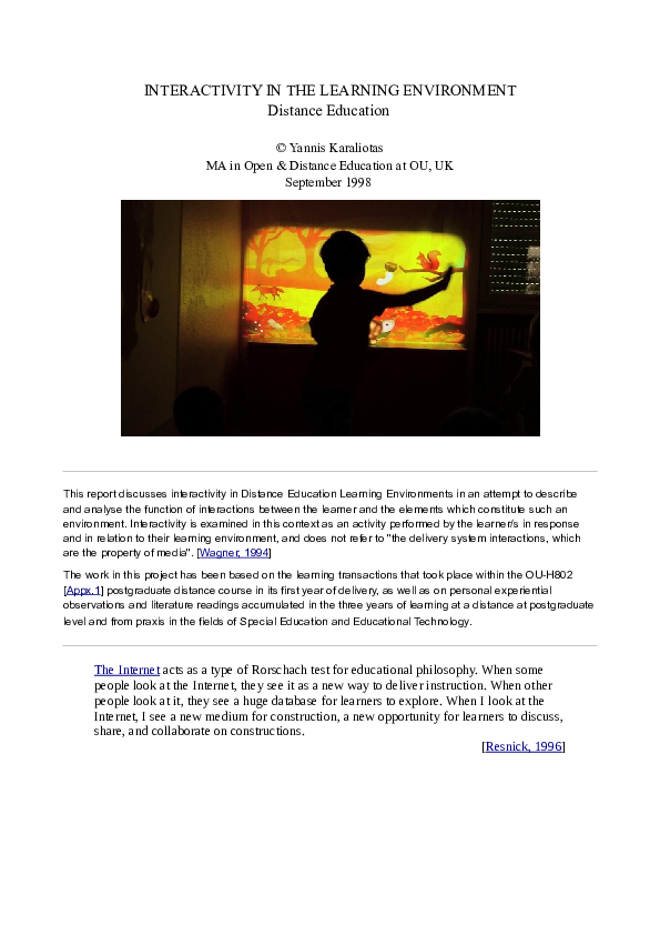 (PDF) INTERACTIVITY IN THE LEARNING ENVIRONMENT