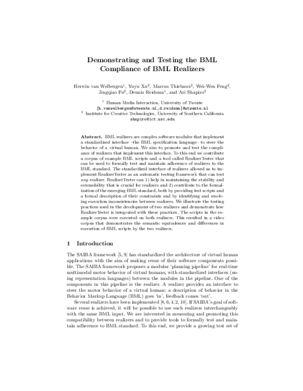(PDF) Demonstrating and Testing the BML Compliance of BML Realizers