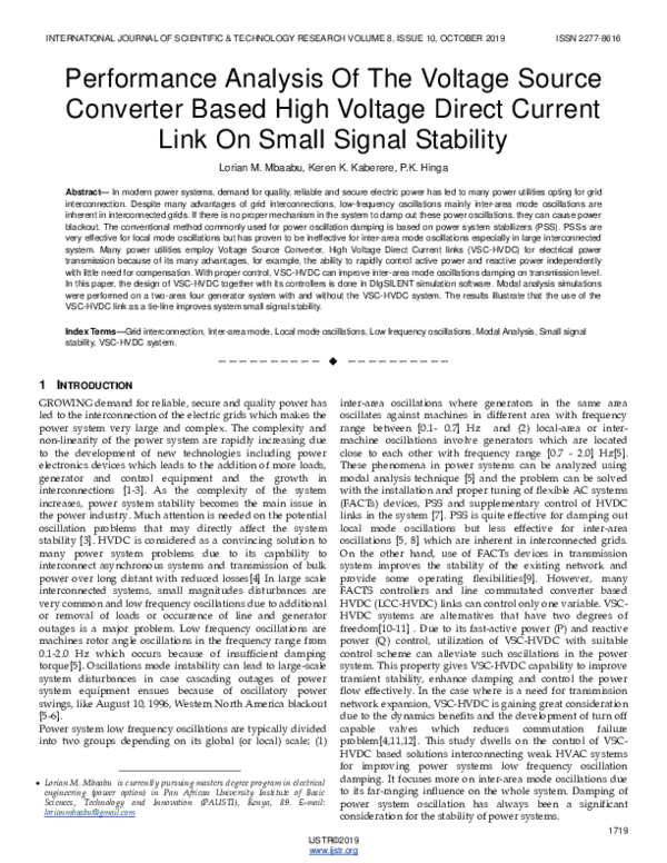 (PDF) Performance Analysis Of The Voltage Source Converter Based High ...
