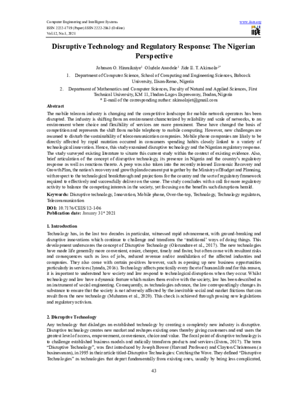 (PDF) Disruptive Technology and Regulatory Response: The Nigerian ...