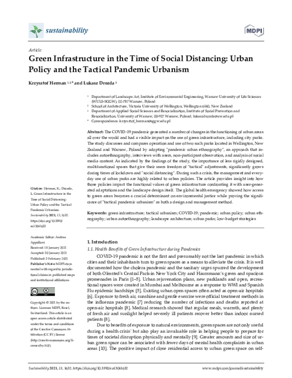 (PDF) Green Infrastructure in the Time of Social Distancing: Urban ...