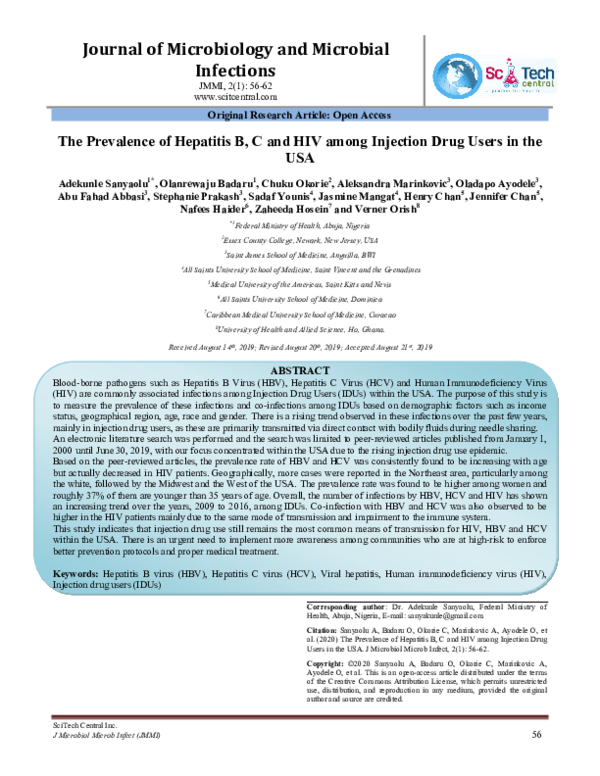 (PDF) The Prevalence of Hepatitis B, C and HIV among Injection Drug ...