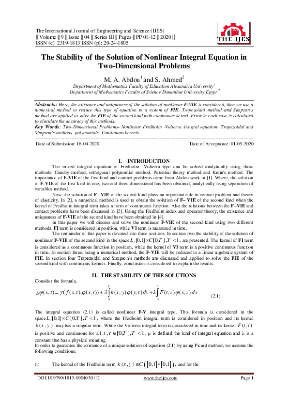 (PDF) The Stability of the Solution of Nonlinear Integral Equation in ...