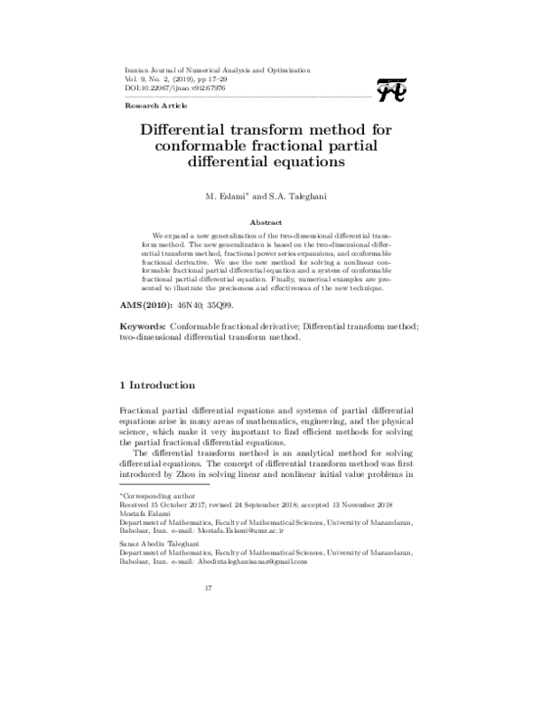 (PDF) Differential transform method for conformable fractional partial ...