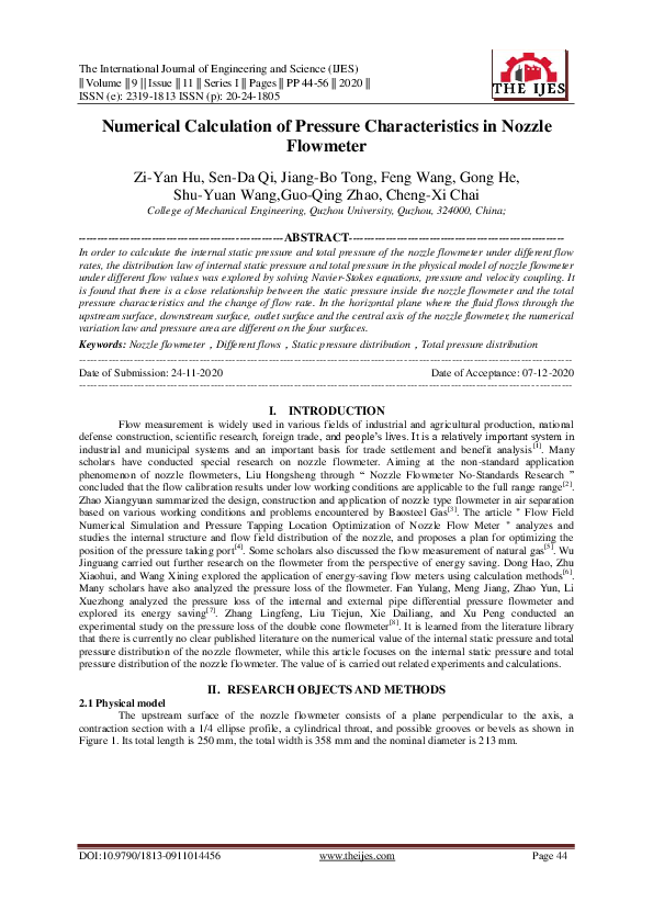 (PDF) Numerical Calculation of Pressure Characteristics in Nozzle Flowmeter