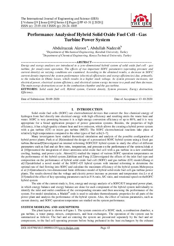(PDF) Performance Analysisof Hybrid Solid Oxide Fuel Cell -Gas Turbine ...
