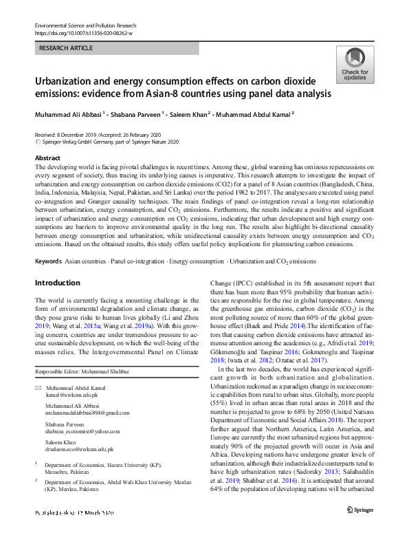 (PDF) Urbanization and energy consumption effects on carbon dioxide ...