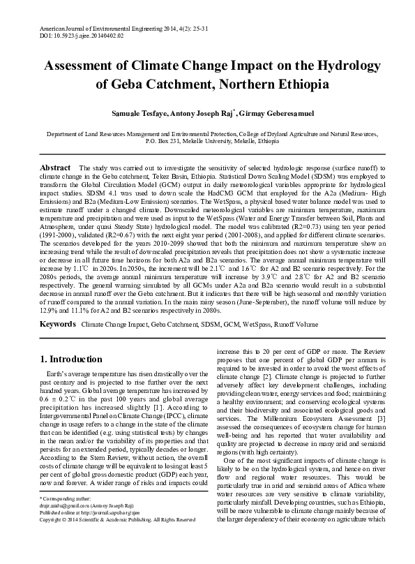 (PDF) Assessment of climate change impact on the hydrology of Geba ...