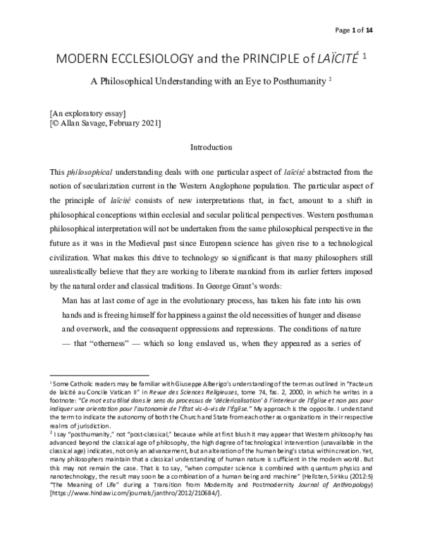 (PDF) MODERN ECCLESIOLOGY and the PRINCIPLE of LAÏCITÉ