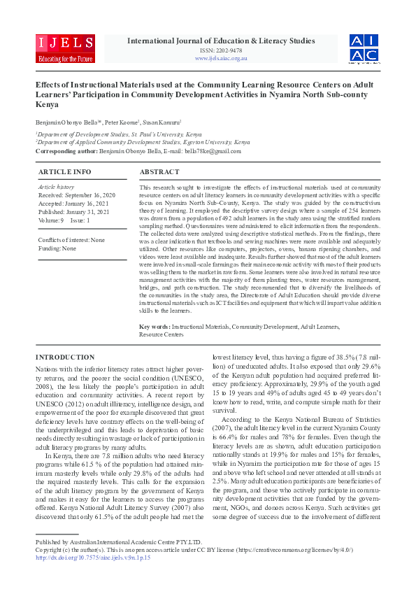 (PDF) Effects of Instructional Materials Used at the Community Learning ...