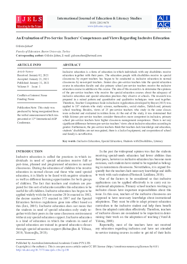 (PDF) An Evaluation of Pre-Service Teachers’ Competences and Views ...