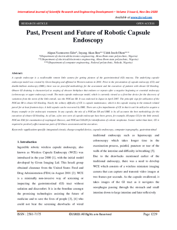 Pdf Past Present And Future Of Robotic Capsule Endoscopy