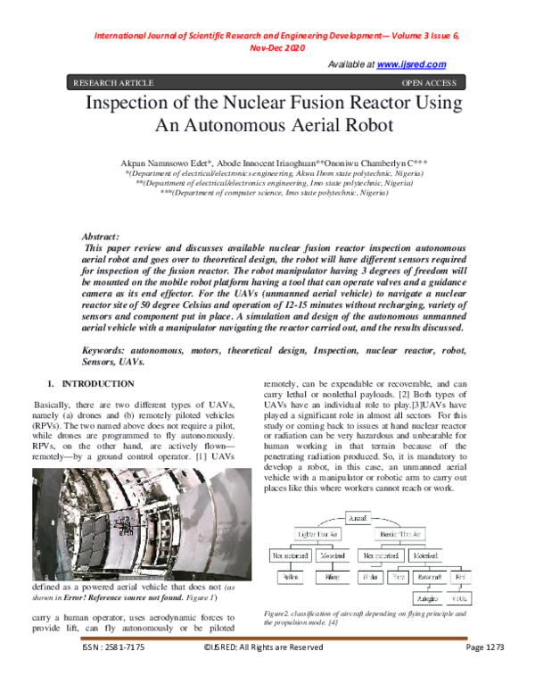 (PDF) Inspection of the Nuclear Fusion Reactor Using An Autonomous ...