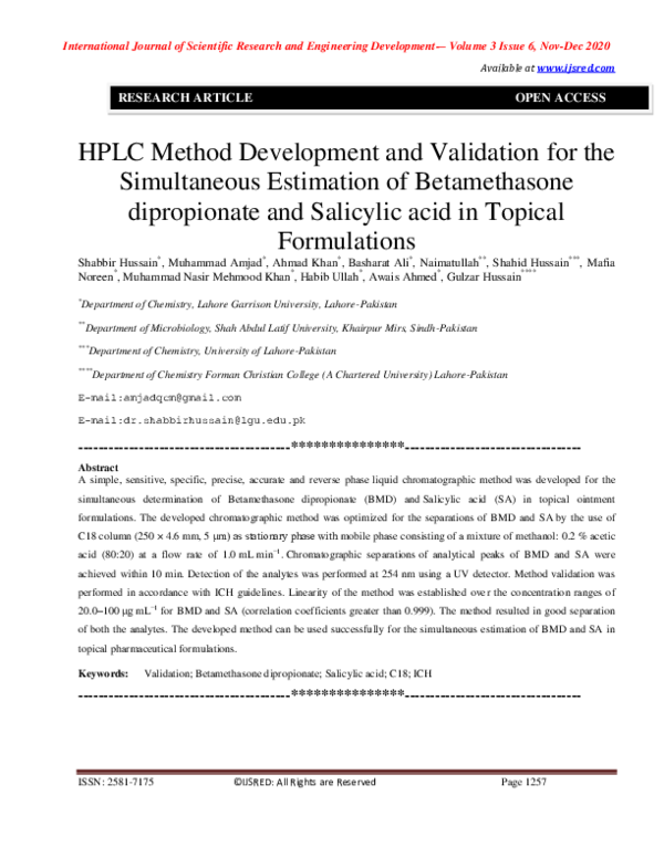 (PDF) HPLC Method Development and Validation for the Simultaneous ...