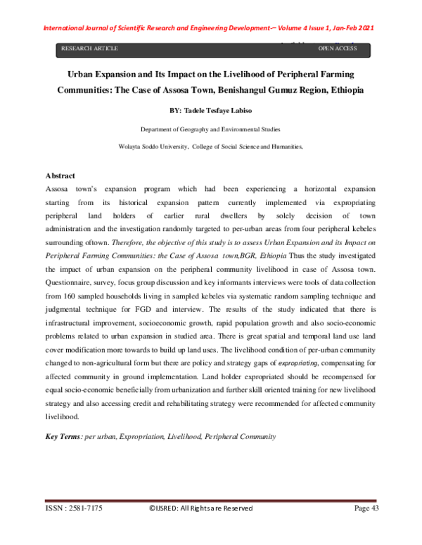 (PDF) Urban Expansion and Its Impact on the Livelihood of Peripheral ...